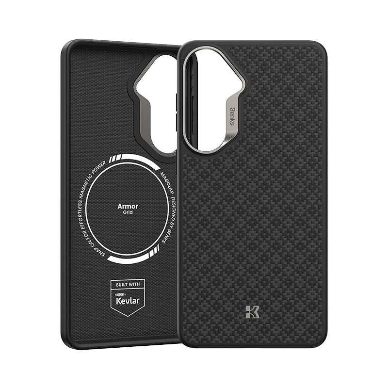 Galaxy S26 Kılıf M-Safe Şarj Özellikli Benks ArmorPro ArmorGrid Serisi Kevlar Karbon Kapak