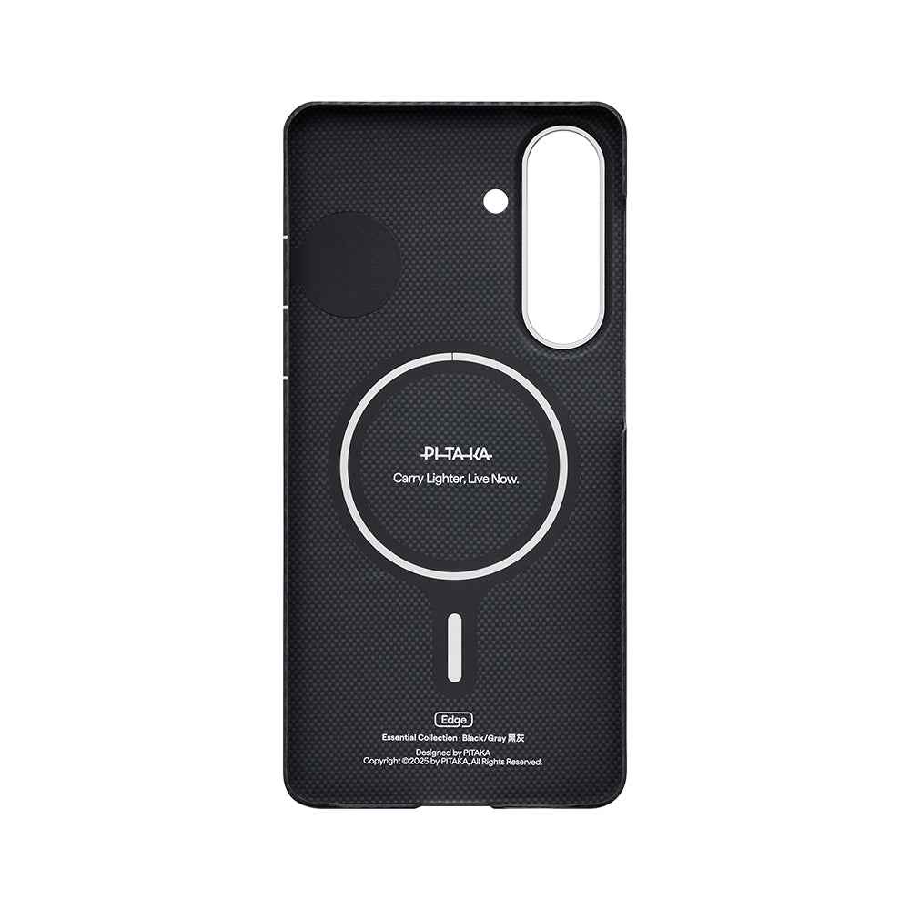 Galaxy S26 Plus Kılıf M-safe Şarj Özellikli 600D Aramid Karbon Fiber Pitaka Edge Serisi Black-Grey Twill Kapak