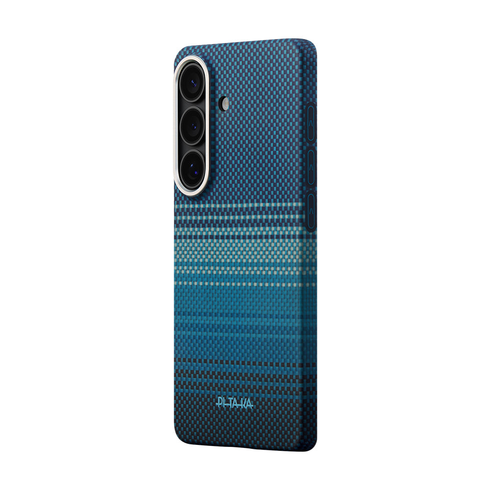 Galaxy S26 Plus Kılıf M-safe Şarj Özellikli Aramid Karbon Fiber Pitaka Tactile Woven Sunset-Moonrise Serisi Kapak
