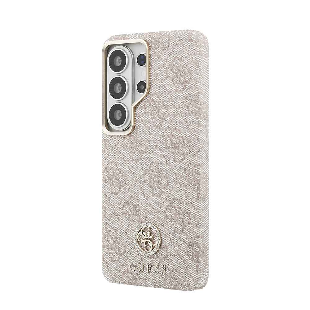 Galaxy S26 Ultra Kılıf Guess Orjinal Lisanslı M-safe Şarj Özellikli Gold Metal Kamera Çerçeveli Taşlı 4G Logolu Kapak