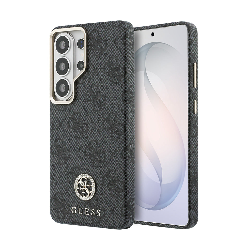Galaxy S26 Ultra Kılıf Guess Orjinal Lisanslı M-safe Şarj Özellikli Gold Metal Kamera Çerçeveli Taşlı 4G Logolu Kapak