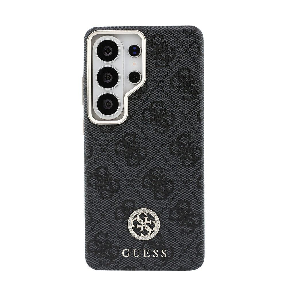 Galaxy S26 Ultra Kılıf Guess Orjinal Lisanslı M-safe Şarj Özellikli Gold Metal Kamera Çerçeveli Taşlı 4G Logolu Kapak