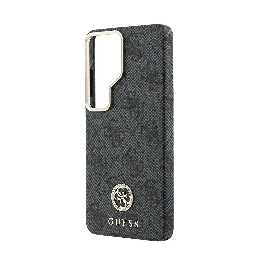Galaxy S26 Ultra Kılıf Guess Orjinal Lisanslı M-safe Şarj Özellikli Gold Metal Kamera Çerçeveli Taşlı 4G Logolu Kapak
