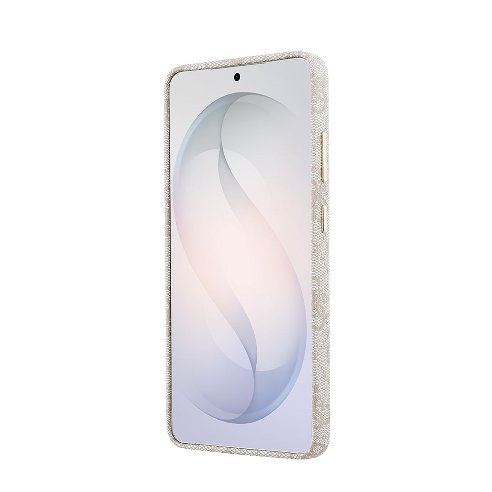 Galaxy S26 Ultra Kılıf Guess Orjinal Lisanslı M-safe Şarj Özellikli Gold Metal Kamera Çerçeveli Taşlı Üçgen Logo 4G Desenli Kapak