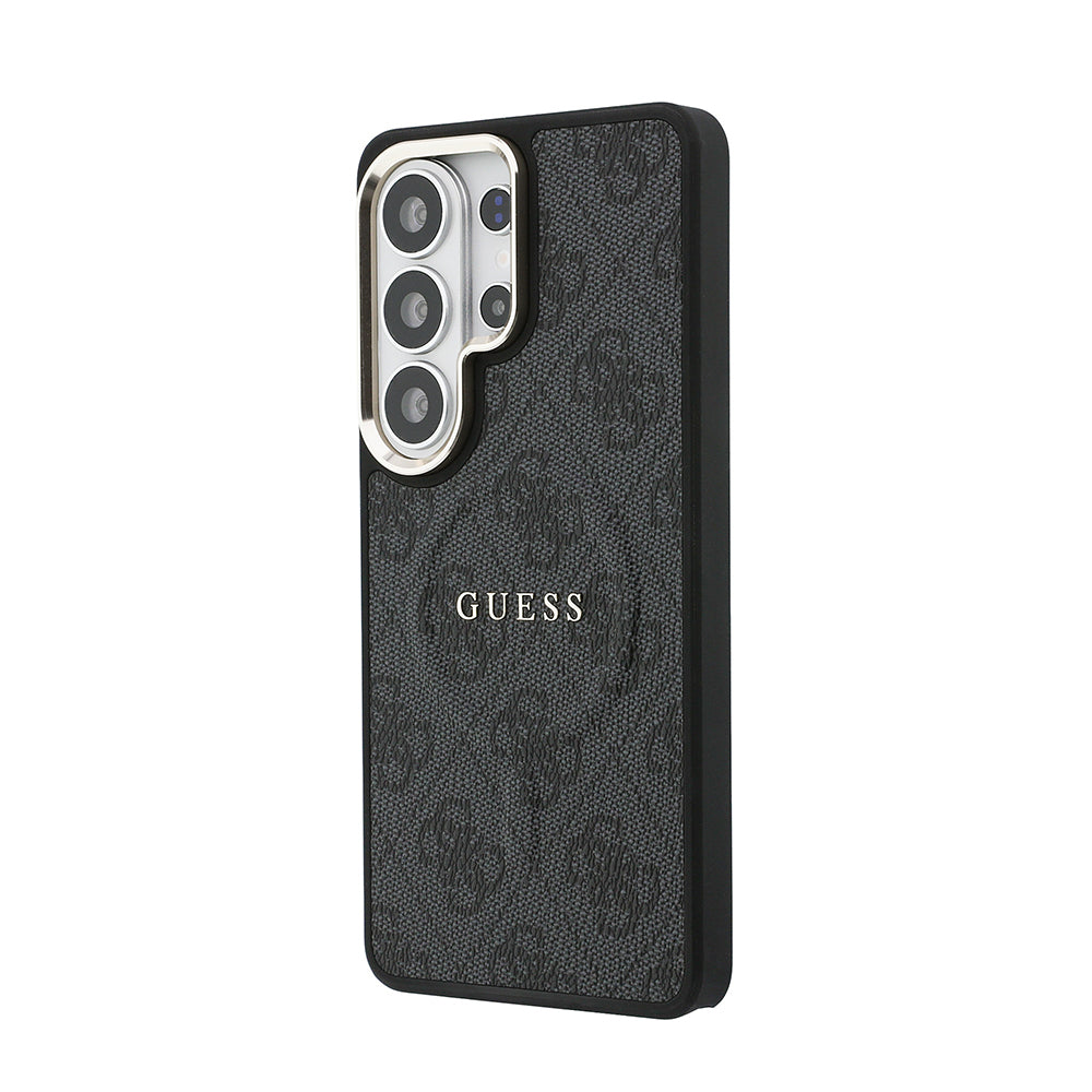 Galaxy S26 Ultra Kılıf Guess Orjinal Lisanslı M-safe Şarj Özellikli Metal Kamera Çerçeveli PU Deri 4G Desenli Yazı Logolu Kapak