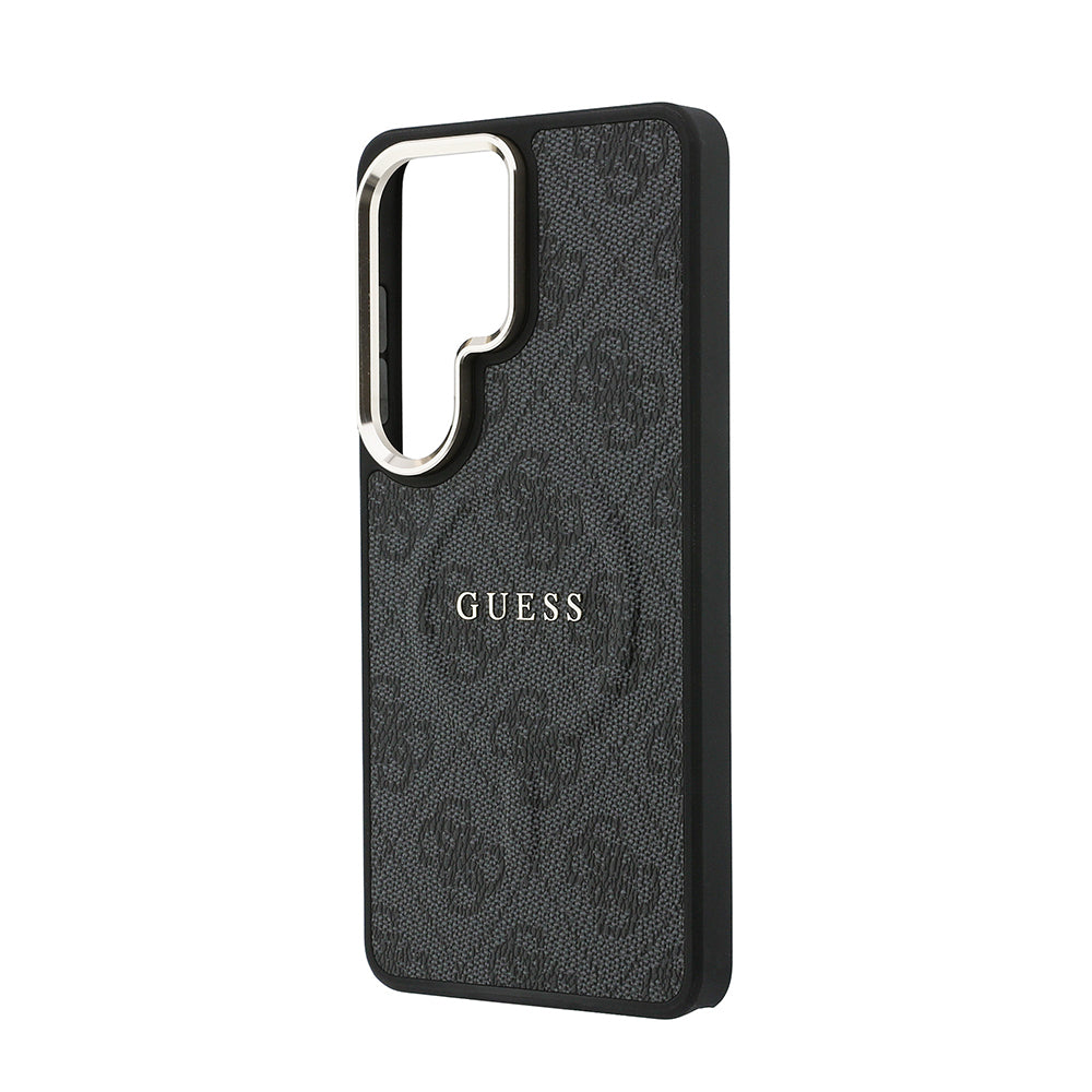 Galaxy S26 Ultra Kılıf Guess Orjinal Lisanslı M-safe Şarj Özellikli Metal Kamera Çerçeveli PU Deri 4G Desenli Yazı Logolu Kapak