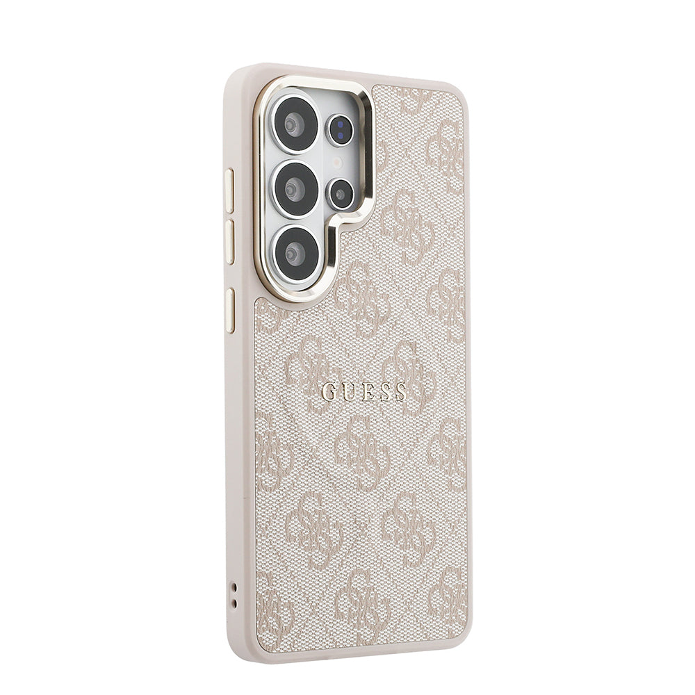 Galaxy S26 Ultra Kılıf Guess Orjinal Lisanslı M-safe Şarj Özellikli Metal Kamera Çerçeveli PU Deri 4G Desenli Yazı Logolu Kapak