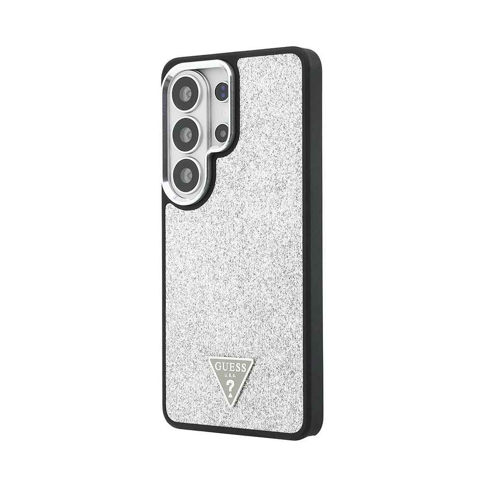 Galaxy S26 Ultra Kılıf Guess Orjinal Lisanslı M-safe Şarj Özellikli Metal Kamera Çerçeveli Üçgen Logolu Glitter Kapak