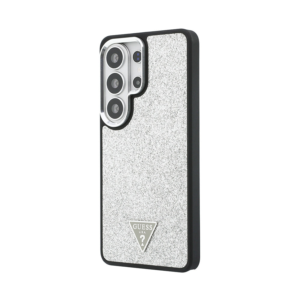 Galaxy S26 Ultra Kılıf Guess Orjinal Lisanslı M-safe Şarj Özellikli Metal Kamera Çerçeveli Üçgen Logolu Glitter Kapak