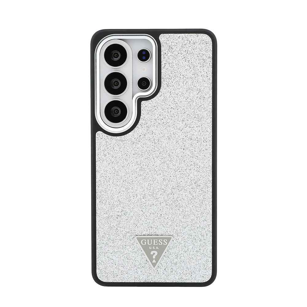 Galaxy S26 Ultra Kılıf Guess Orjinal Lisanslı M-safe Şarj Özellikli Metal Kamera Çerçeveli Üçgen Logolu Glitter Kapak