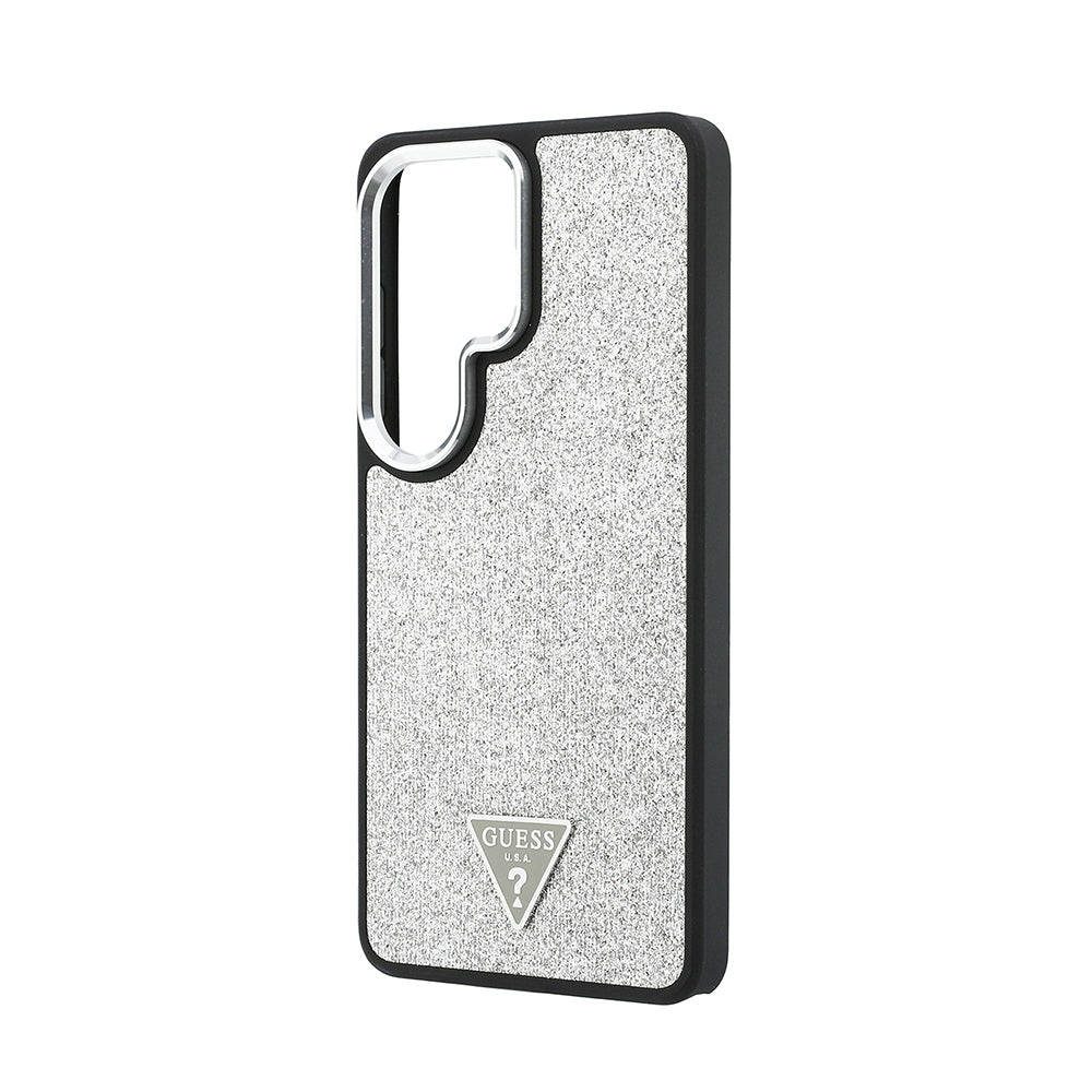 Galaxy S26 Ultra Kılıf Guess Orjinal Lisanslı M-safe Şarj Özellikli Metal Kamera Çerçeveli Üçgen Logolu Glitter Kapak