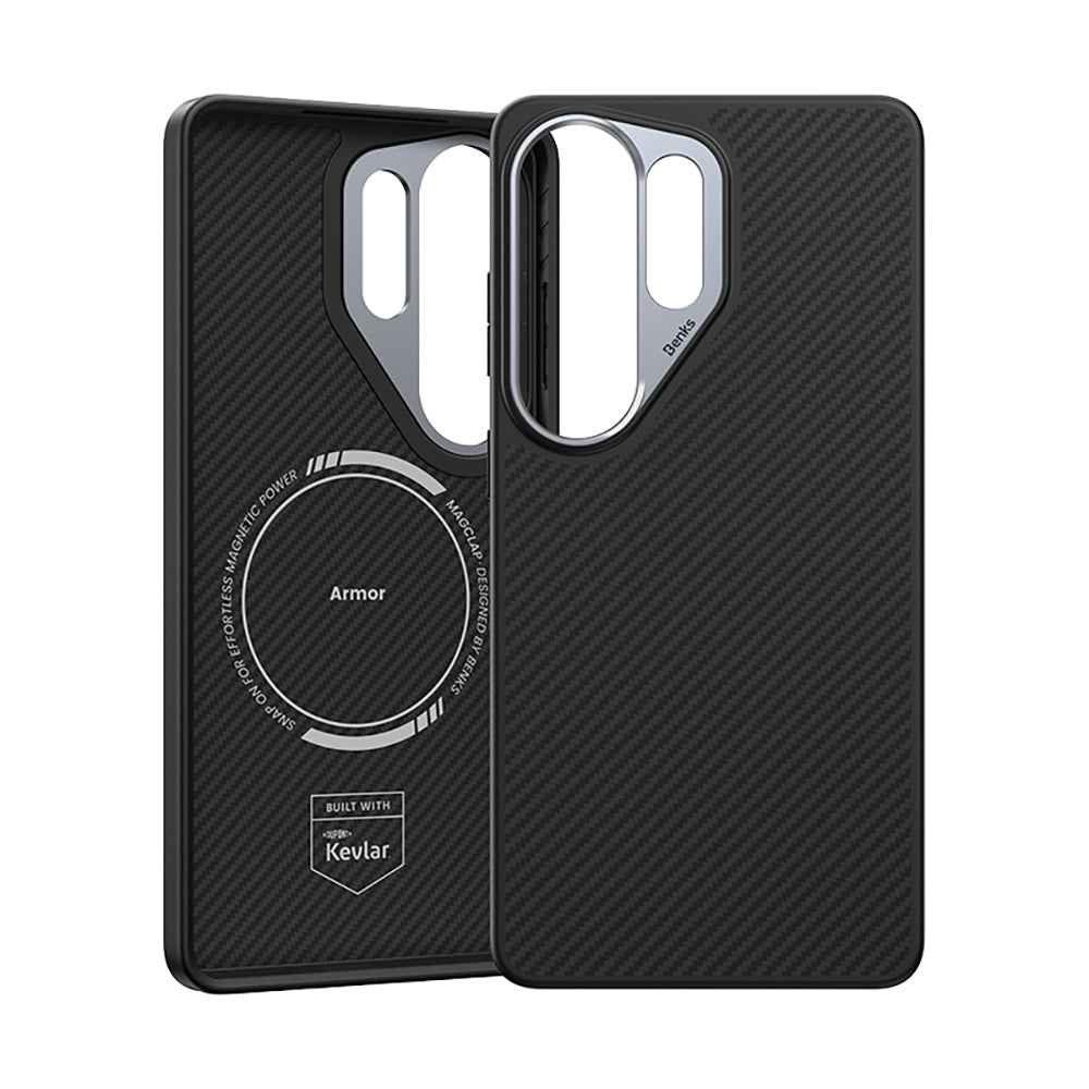 Galaxy S26 Ultra Kılıf Karbon Fiber M-safe Şarj Özellikli Benks Hybrid ArmorPro 600D Kevlar Kapak