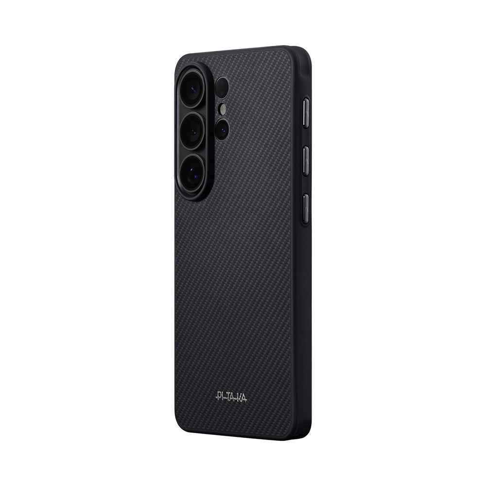 Galaxy S26 Ultra Kılıf M-safe Şarj Özellikli 600D Aramid Karbon Fiber Pitaka Cairn Serisi Black-Grey Twill Kapak