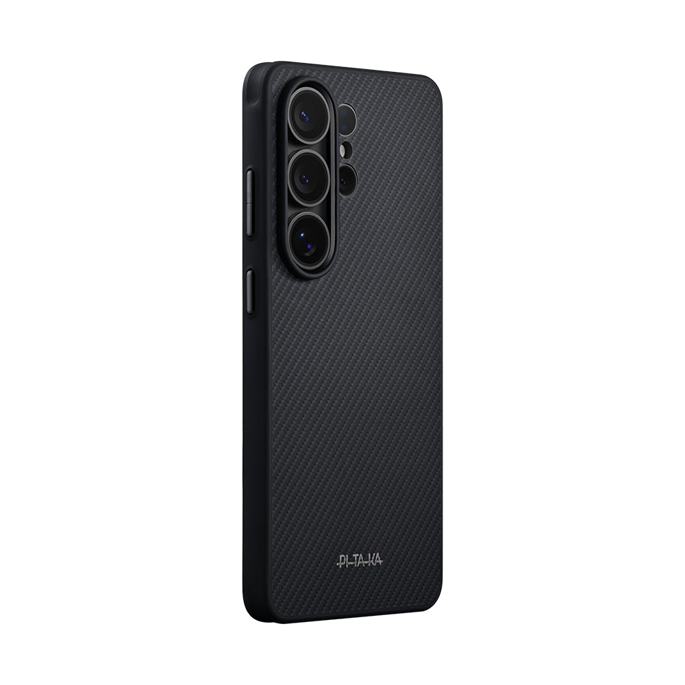 Galaxy S26 Ultra Kılıf M-safe Şarj Özellikli 600D Aramid Karbon Fiber Pitaka Cairn Serisi Black-Grey Twill Kapak