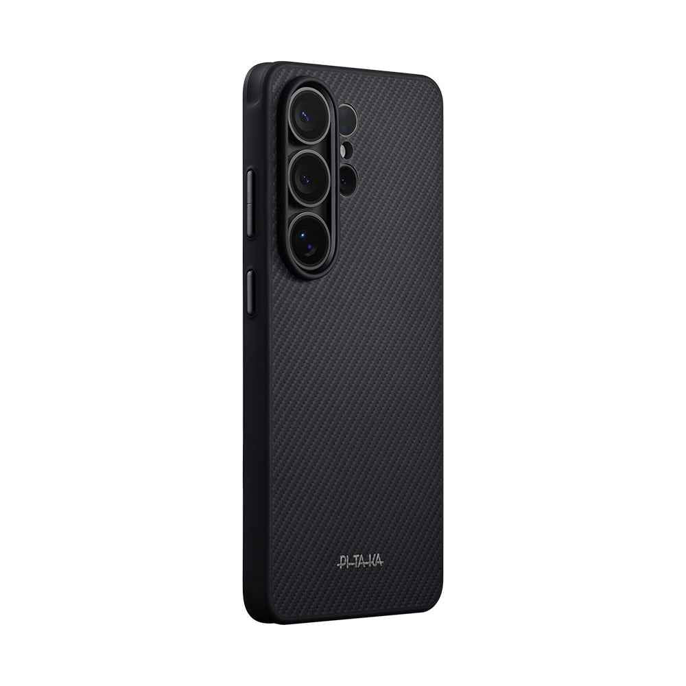 Galaxy S26 Ultra Kılıf M-safe Şarj Özellikli 600D Aramid Karbon Fiber Pitaka Cairn Serisi Black-Grey Twill Kapak