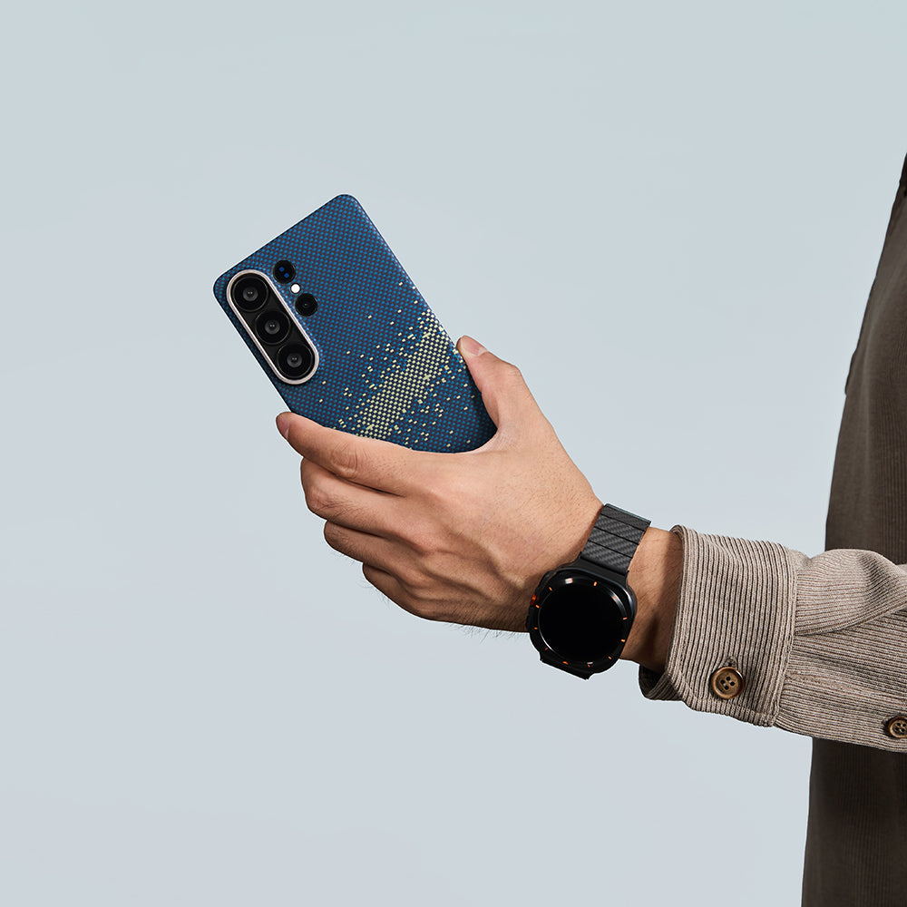 Galaxy S26 Ultra Kılıf M-safe Şarj Özellikli Aramid Karbon Fiber Pitaka Tactile Woven Starpeak Edge Serisi Milky Way Galaxy Kapak