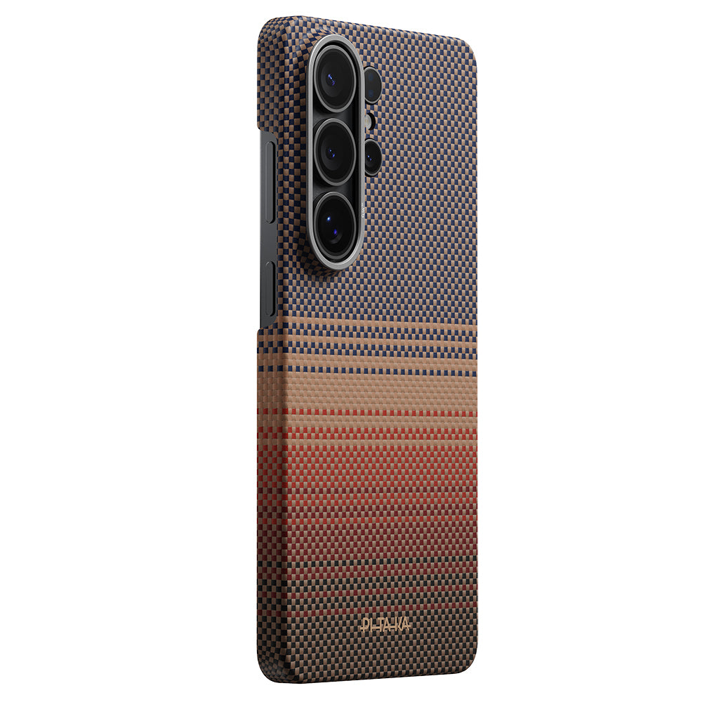 Galaxy S26 Ultra Kılıf M-safe Şarj Özellikli Aramid Karbon Fiber Pitaka Tactile Woven Sunset-Moonrise Serisi Kapak