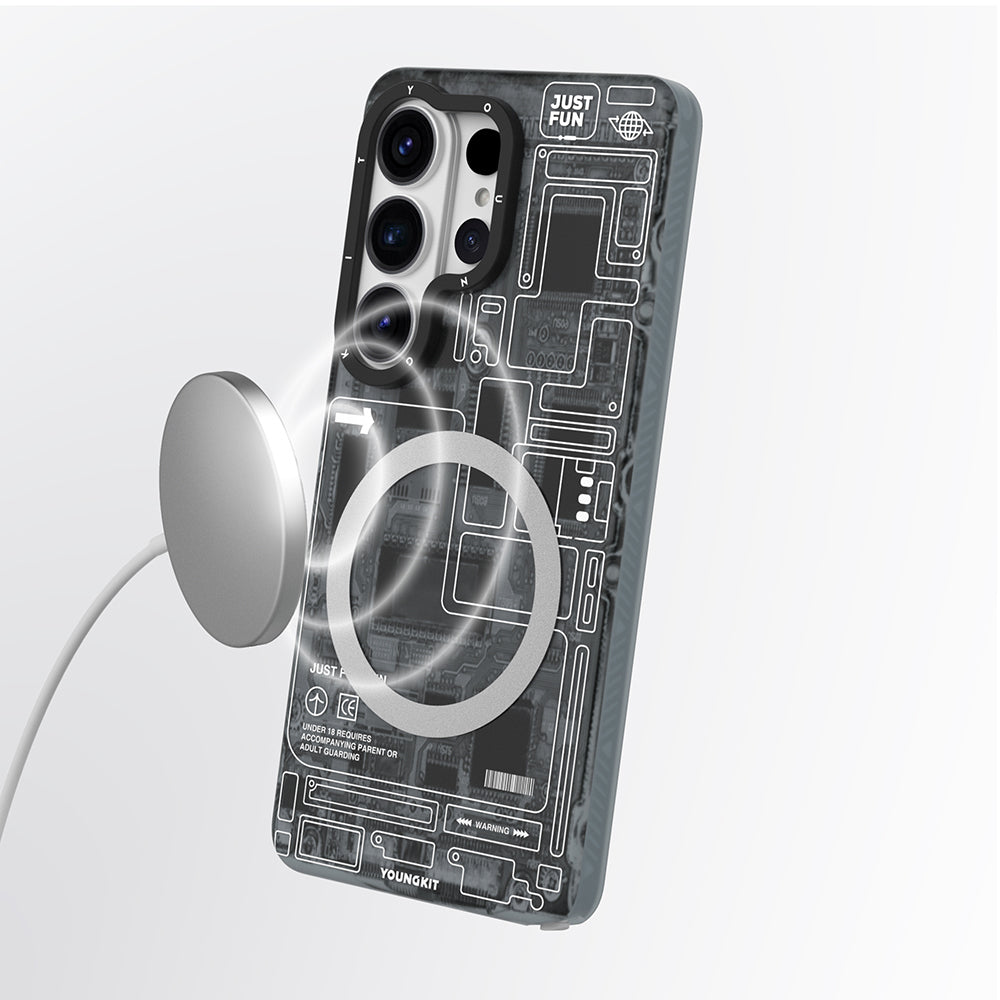 Galaxy S26 Ultra Kılıf M-safe Şarj Özellikli Youngkit 360 Derece Standlı Technology Serisi Kapak