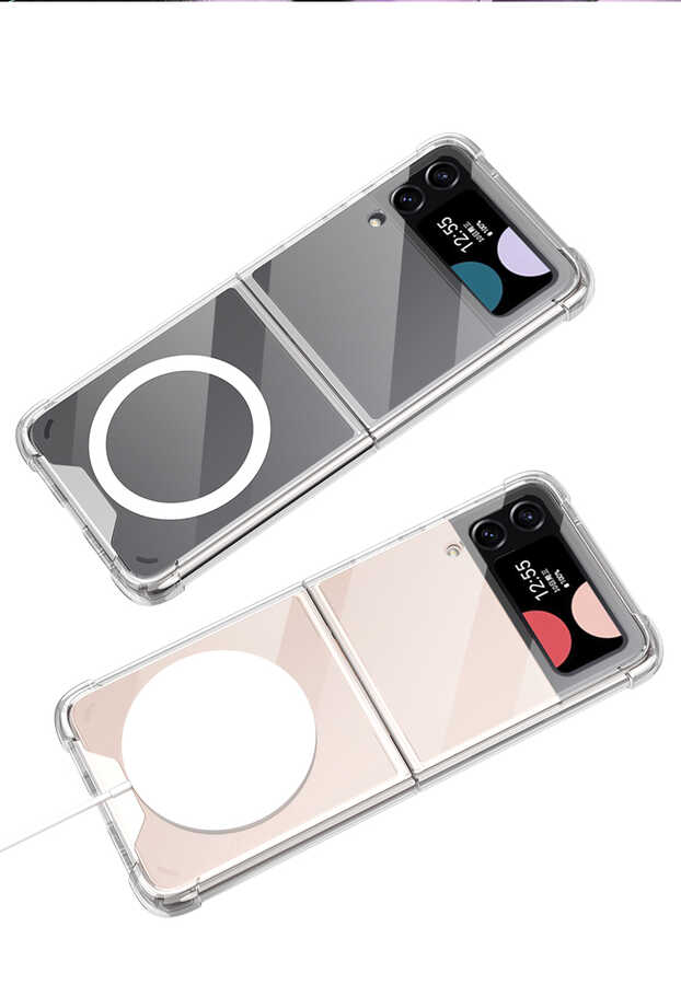 Galaxy Z Flip 4 Kılıf Wireless Şarj Özellikli Airbagli Zore Kıpta Anti Shock M-safe Kapak