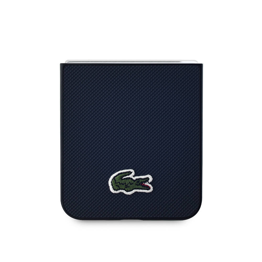 Galaxy Z Flip 6 Kılıf Lacoste Orjinal Lisanslı M-safe Şarj Özellikli Pike Desenli Arka Yüzey İkonik Timsah Dokuma Logolu Kapak