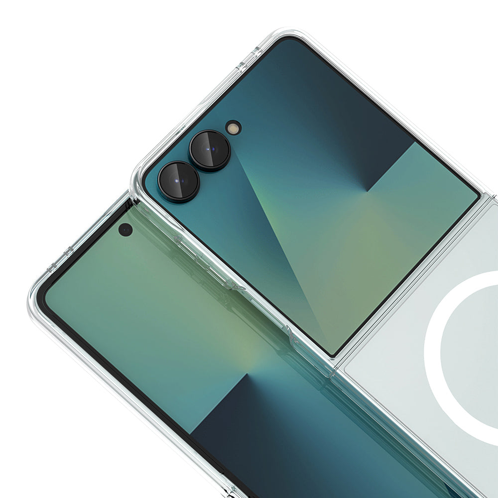 Galaxy Z Flip 7 Kamera Korumalı M-Safe Şarj Özellikli Şeffaf Zore London Sert PC Kapak