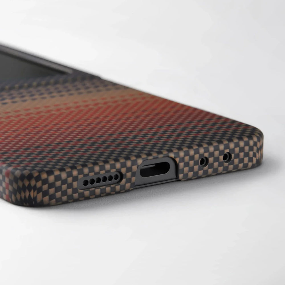 Galaxy Z Flip 7 Kılıf M-safe Şarj Özellikli Aramid Fiber Pitaka Tactile Woven Sunset-Moonrise Serisi Kapak