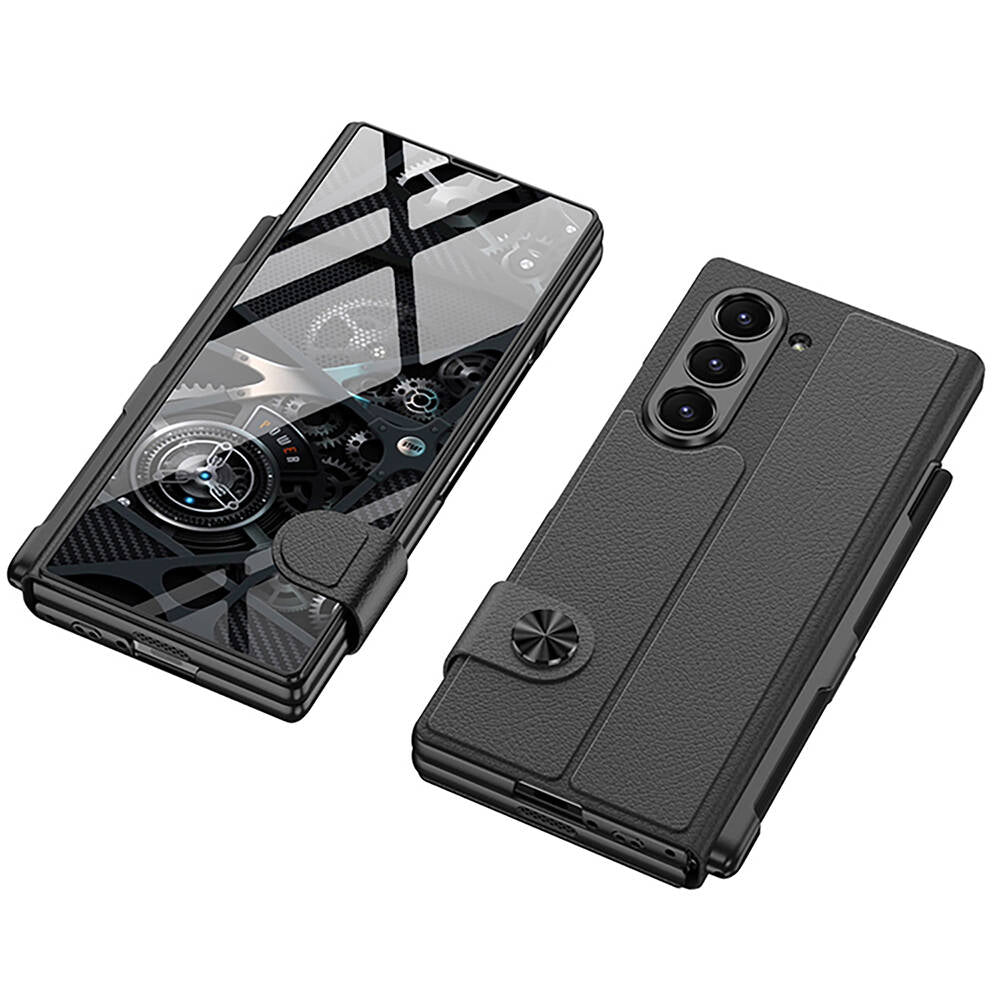 Galaxy Z Fold 6 Kılıf Kamera Korumalı Kartlıklı Kalem Bölmeli Zore Kıpta Marble Drago Kılıf