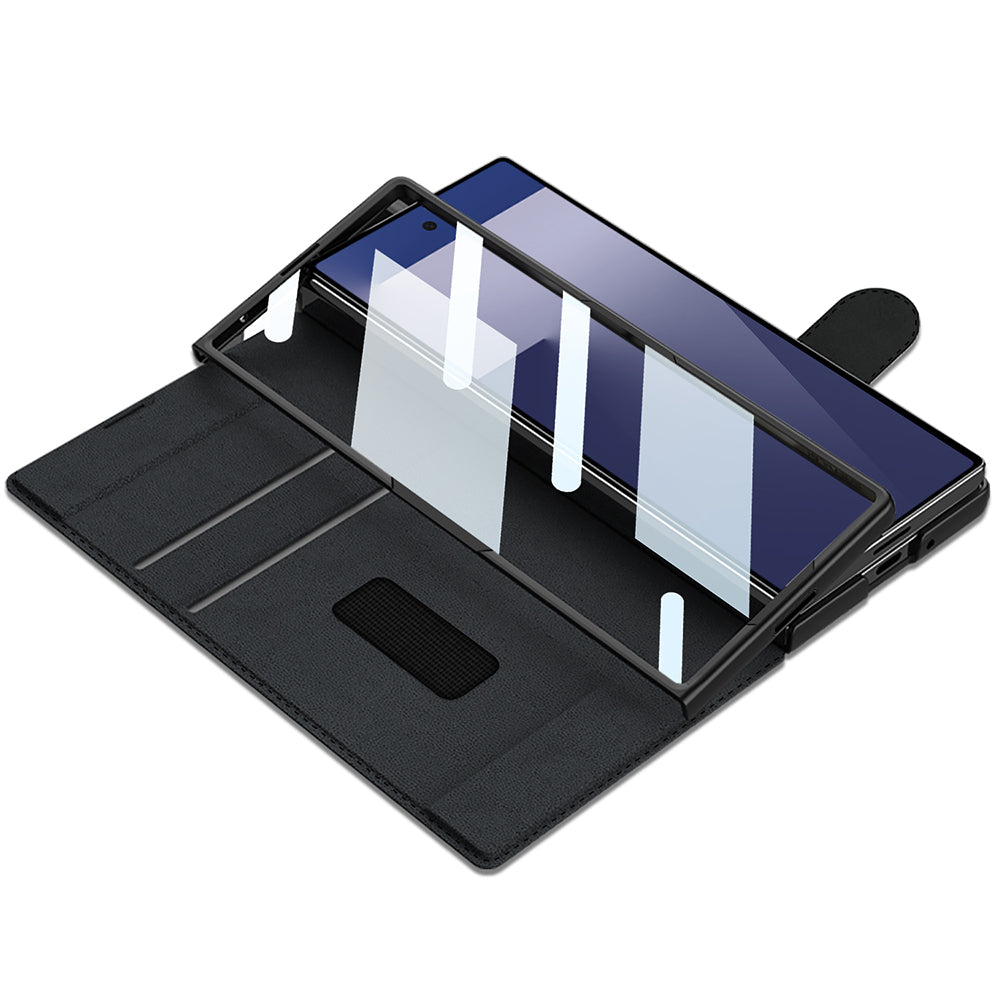 Galaxy Z Fold 7 Kılıf Kamera Korumalı Kadife Tasarımlı Zore Kıpta Kalem Bölmeli Fest Kapak