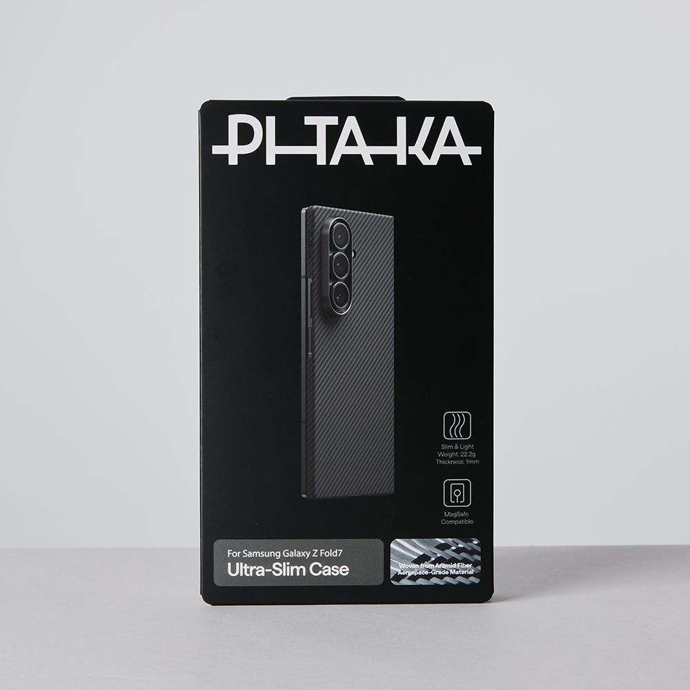 Galaxy Z Fold 7 Kılıf M-safe Şarj Özellikli 600D Aramid Fiber Pitaka Ultra-Slim Classic Serisi Black-Grey Twill Kapak