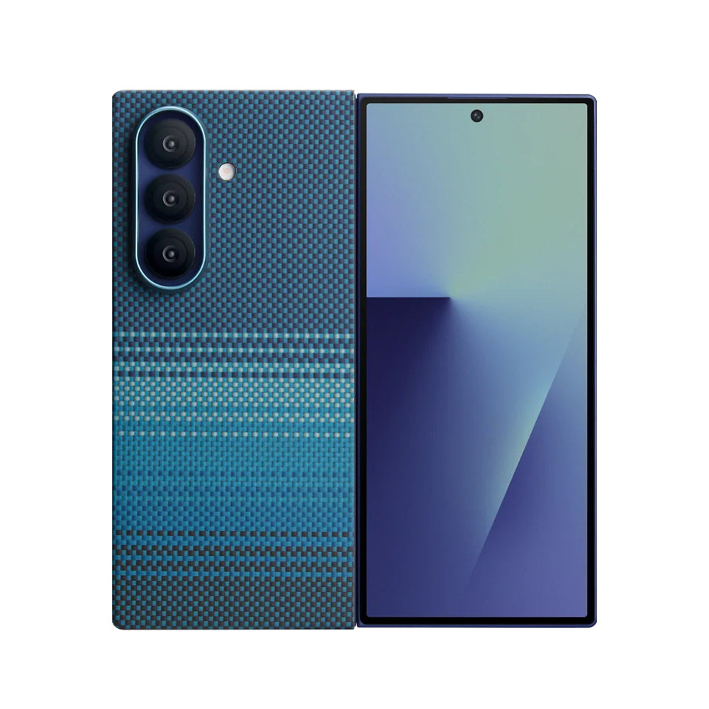 Galaxy Z Fold 7 Kılıf M-safe Şarj Özellikli Aramid Fiber Pitaka Tactile Woven Sunset-Moonrise Serisi Kapak