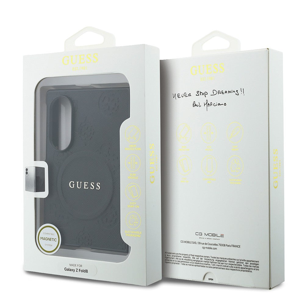 Galaxy Z Fold 8 Kılıf Guess Orjinal Lisanslı M-safe Şarj Özellikli Peony Sıcak Baskılı Klasik Yazı Logolu Saffiano Kapak