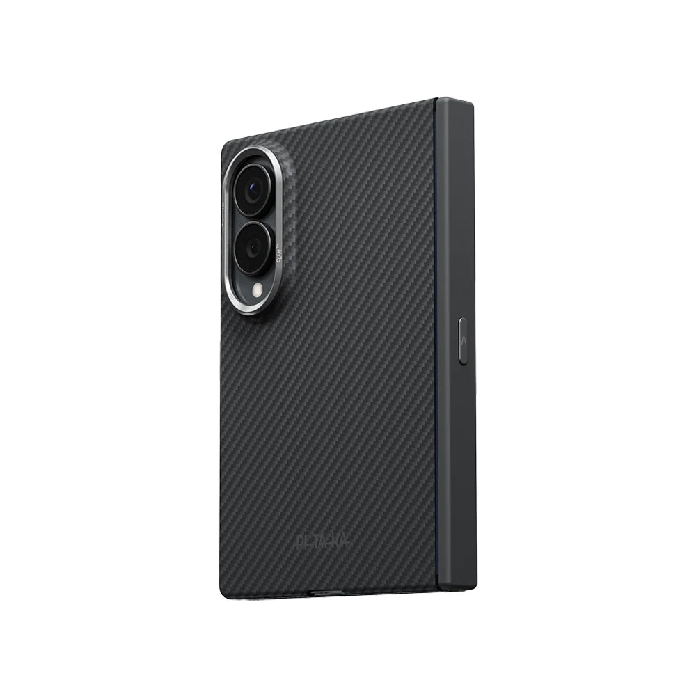 Galaxy Z Fold 8 Kılıf M-safe Şarj Özellikli 600D Aramid Karbon Fiber Menteşe Butonlu Pitaka Black-Grey Twill Kapak