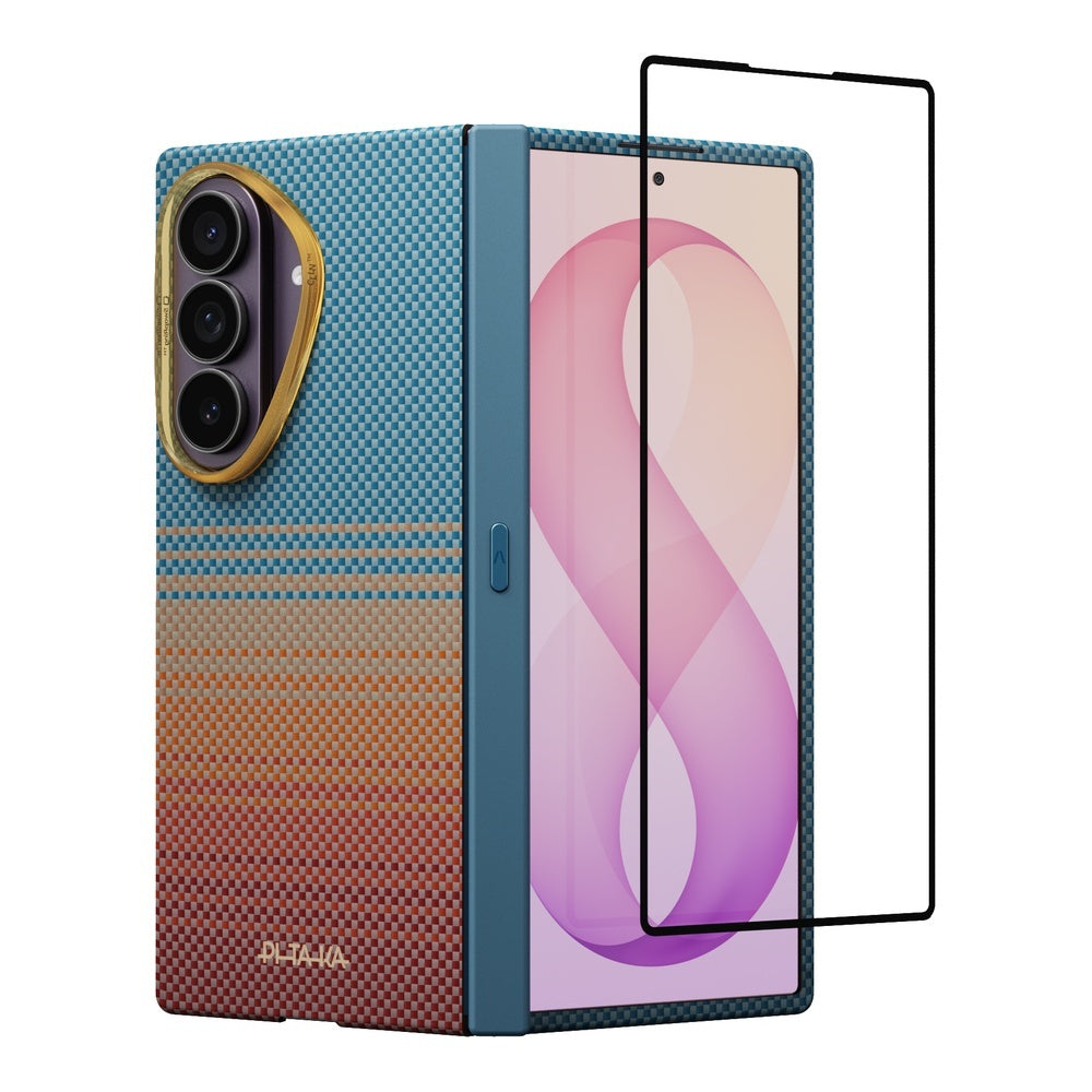 Galaxy Z Fold 8 Ultra Kılıf M-safe Şarj Özellikli Aramid Karbon Fiber Menteşe Butonlu Suite Pitaka Sunset 2.0 California Dream Serisi Kapak