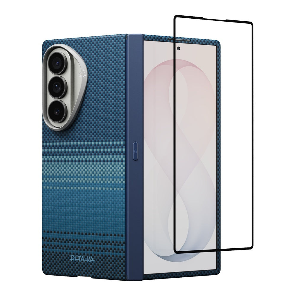 Galaxy Z Fold 8 Ultra Kılıf M-safe Şarj Özellikli Aramid Karbon Fiber Menteşe Butonlu Suite Pitaka Sunset-Moonrise Serisi Kapak