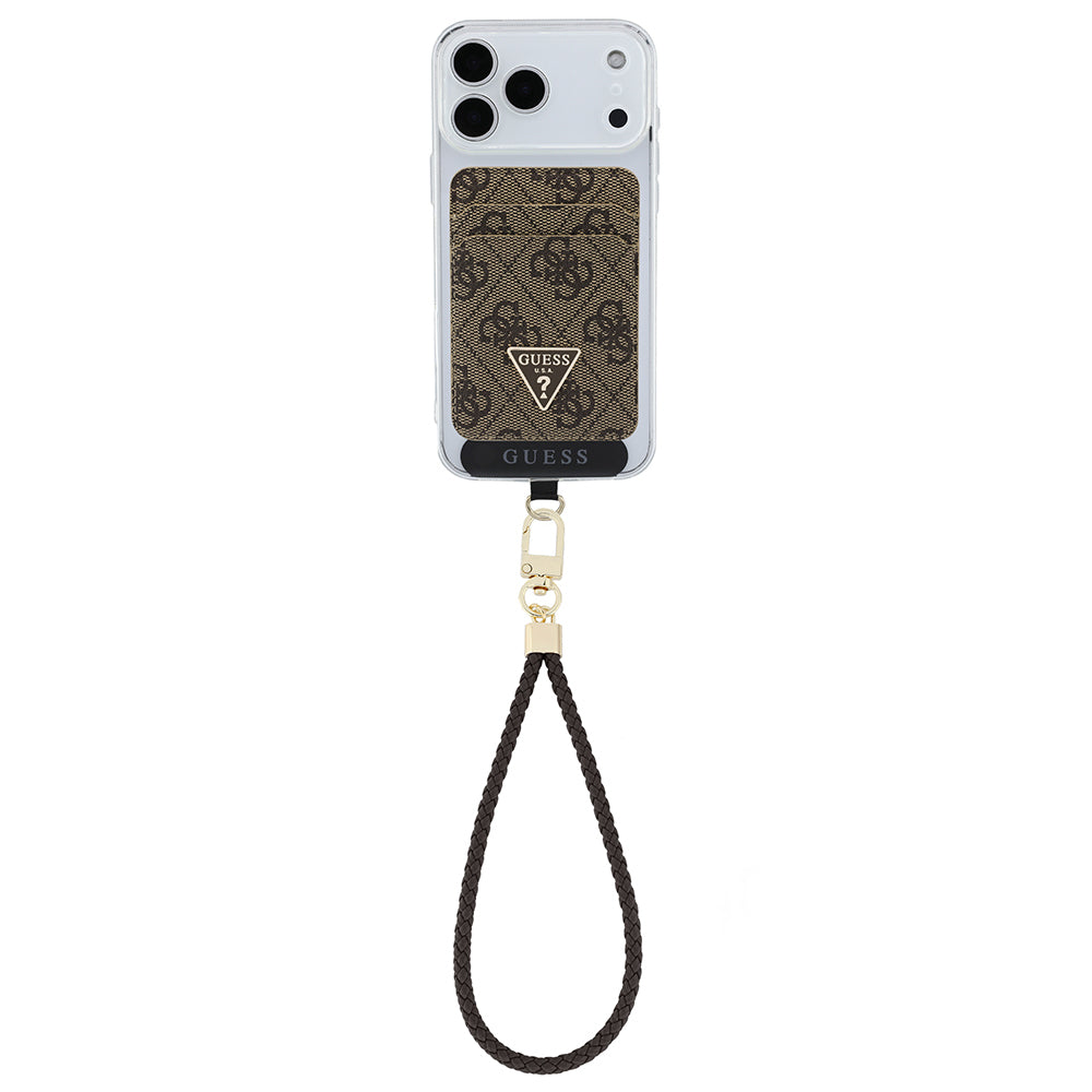 Guess Orjinal Lisanslı 2in1 Bilek Askı İpli 4G Desenli Metal Üçgen Logolu Magnetik Kartlık