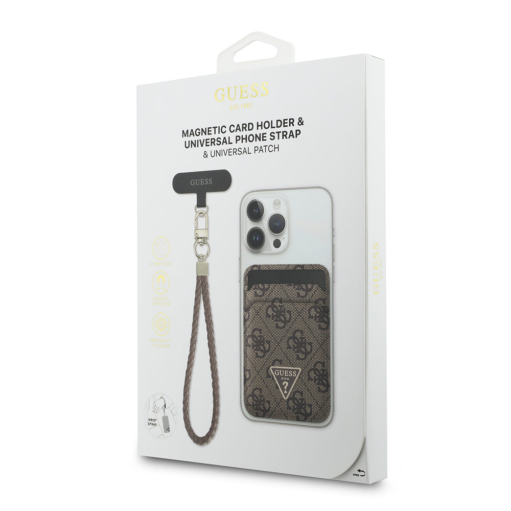 Guess Orjinal Lisanslı 2in1 Bilek Askı İpli 4G Desenli Metal Üçgen Logolu Magnetik Kartlık