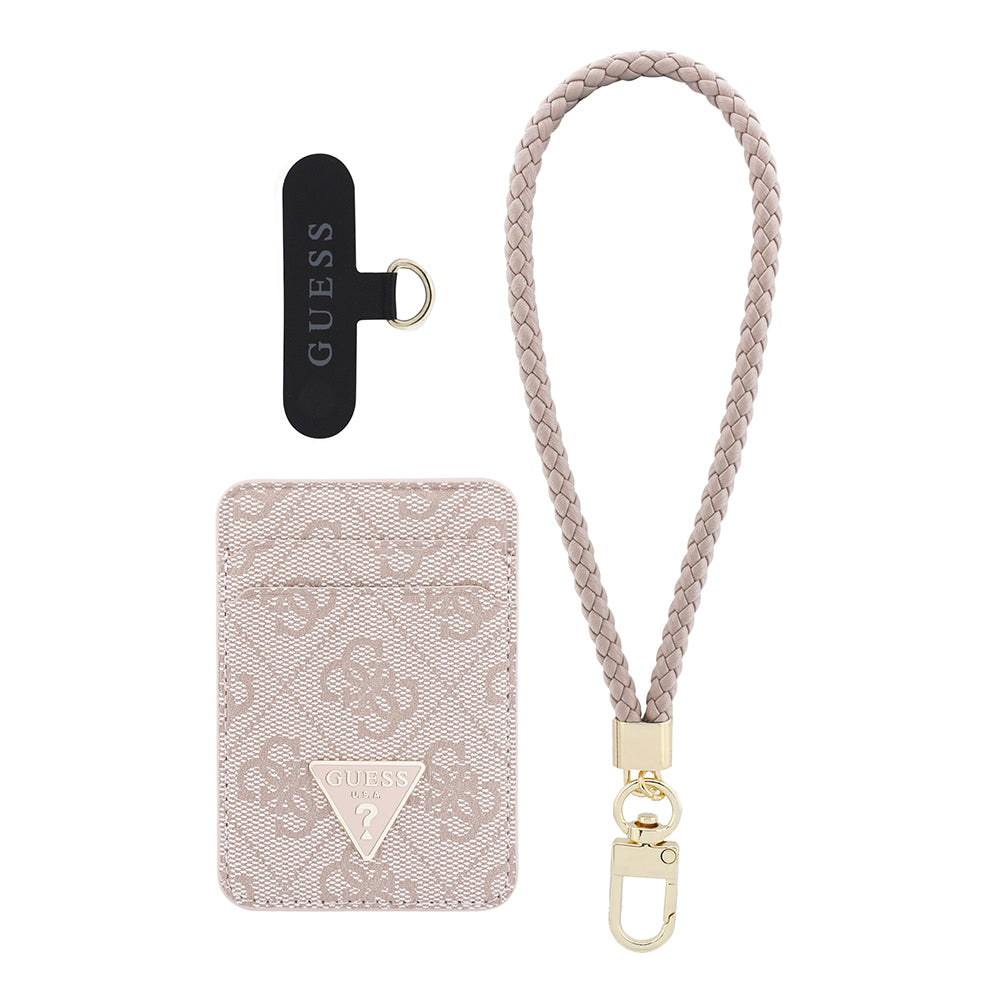 Guess Orjinal Lisanslı 2in1 Bilek Askı İpli 4G Desenli Metal Üçgen Logolu Magnetik Kartlık
