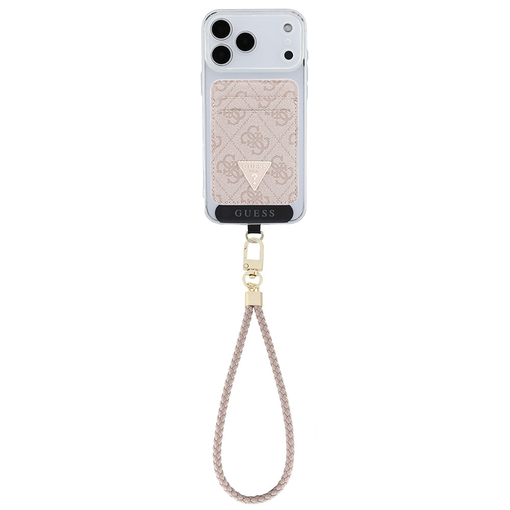 Guess Orjinal Lisanslı 2in1 Bilek Askı İpli 4G Desenli Metal Üçgen Logolu Magnetik Kartlık
