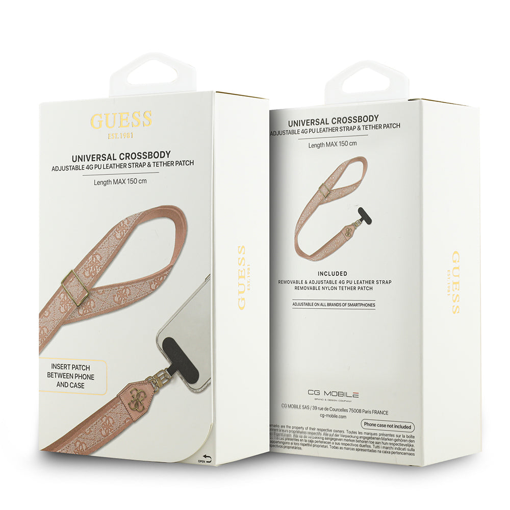 Guess Orjinal Lisanslı 4G Desen ve Metal Logolu Çapraz Vücut Telefon Askı Kayışı 150cm