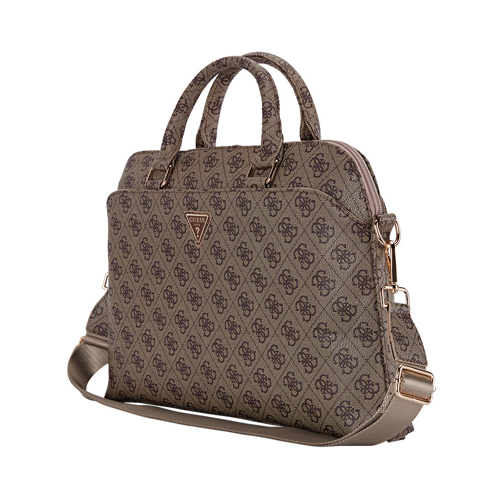 Guess Orjinal Lisanslı 4G Desenli Üçgen Logolu Omuz Askılı 15 inç Laptop Çantası