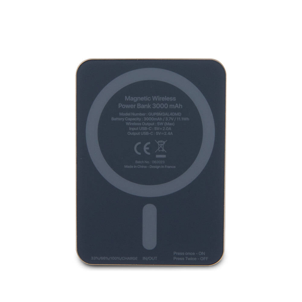 Guess Orjinal Lisanslı M-safe Şarj Özellikli Metal Yazı Logolu Powerbank 3000mAh 5W