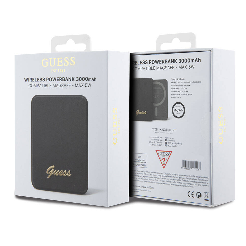 Guess Orjinal Lisanslı M-safe Şarj Özellikli Metal Yazı Logolu Powerbank 3000mAh 5W
