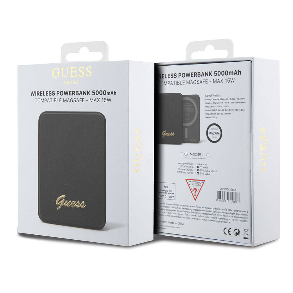 Guess Orjinal Lisanslı M-safe Şarj Özellikli Metal Yazı Logolu Powerbank 5000mAh 15W