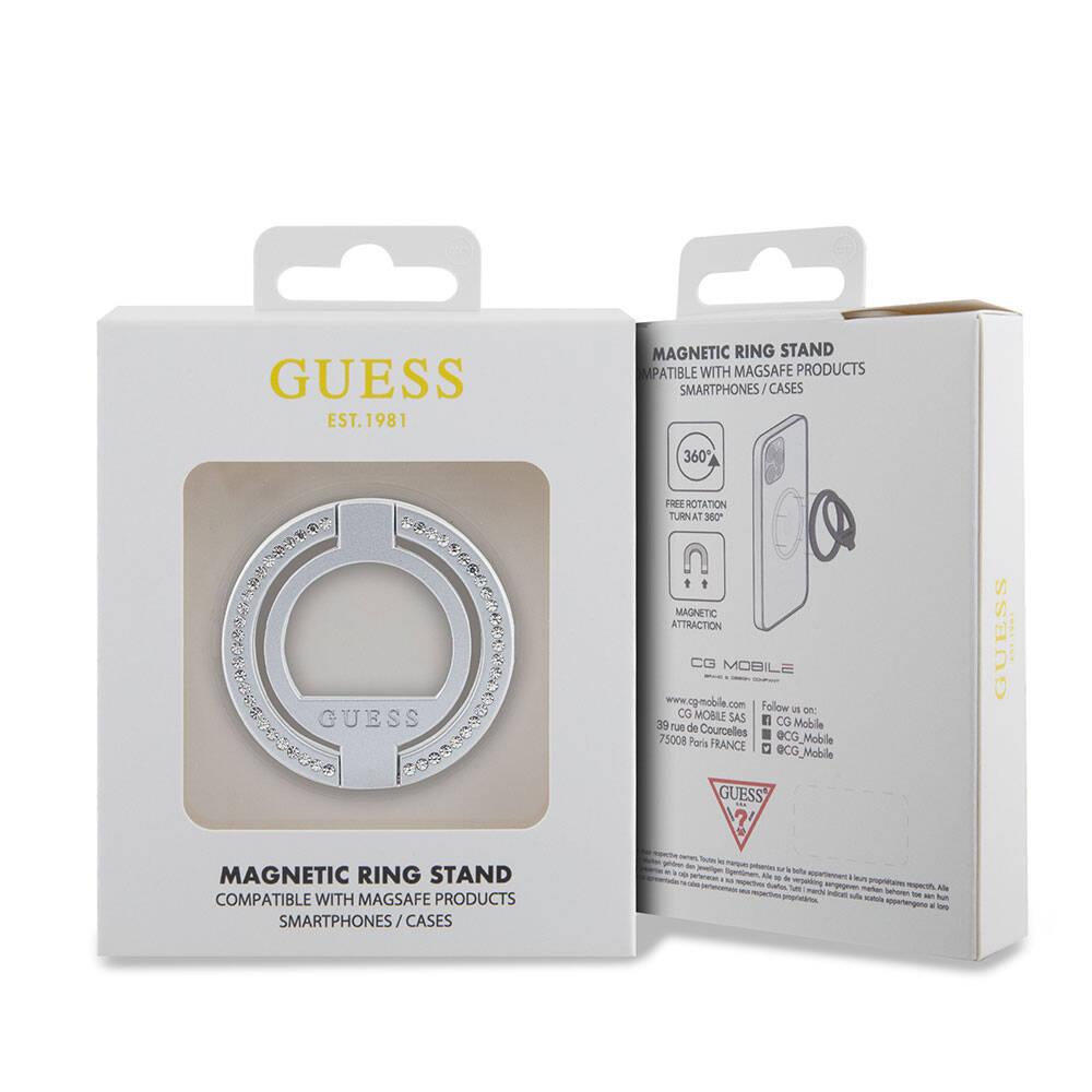 Guess Orjinal Lisanslı M-safe Şarj Özellikli Yazı Logolu Taşlı Yüzüklü Magnetik Stand