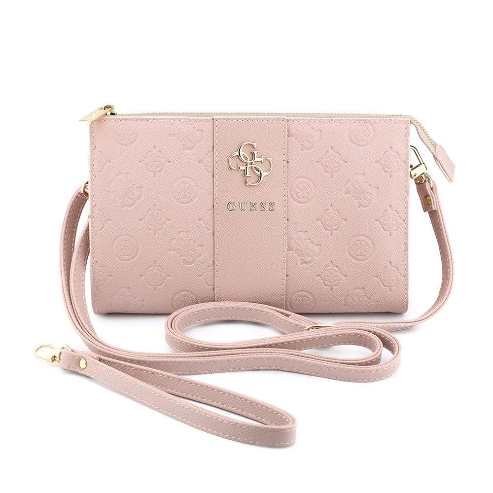 Guess Orjinal Lisanslı Peony ve 4G Desenli Şerit Detaylı Metal Logolu Omuz Askılı El Çantası