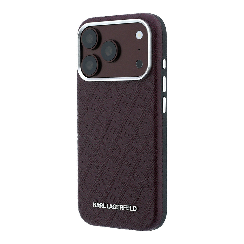 Apple iPhone 18 Pro Kılıf Karl Lagerfeld Orjinal Lisanslı PU Deri Damgalı Metal Yazı Logolu Grained Kapak