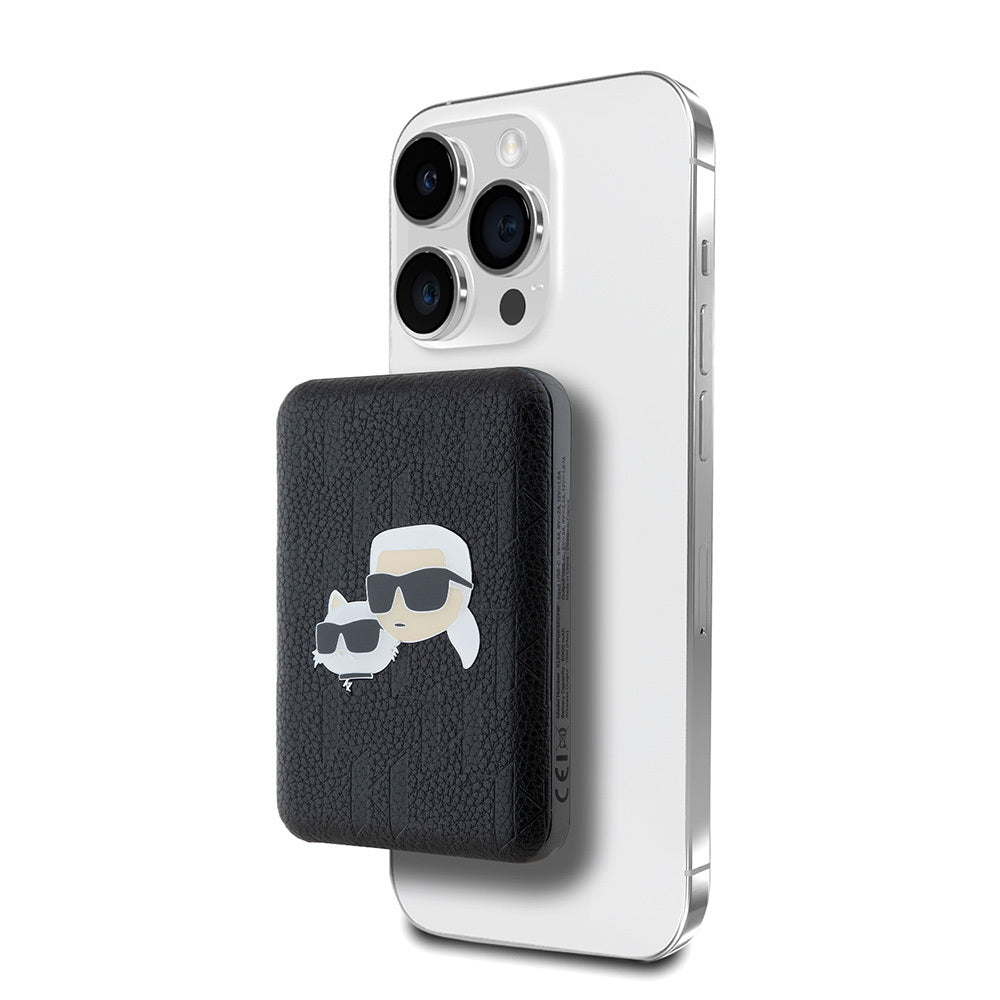 Karl Lagerfeld Orjinal Lisanslı M-safe Şarj Özellikli Led Işık Göstergeli Metal Logolu PU Deri Powerbank 5000mAh