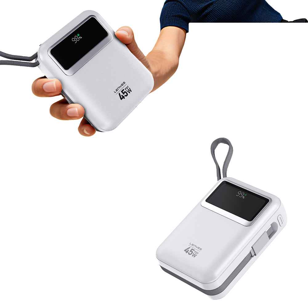 Lenyes C03-A Dijital LED Göstergeli Type-C ve Lightning Kablolu Powerbank 45W 10.000mAh