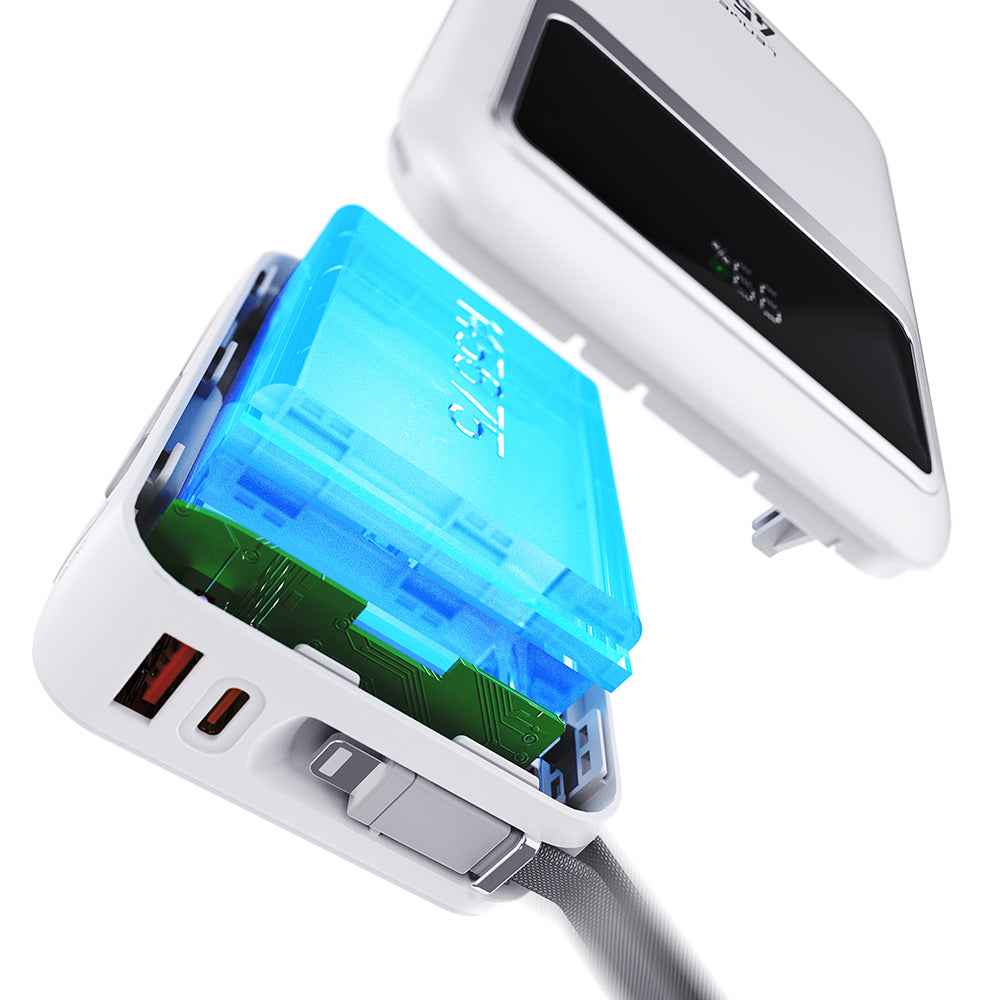 Lenyes C04-A Dijital LED Göstergeli Type-C ve Lightning Kablolu Powerbank 45W 5000mAh