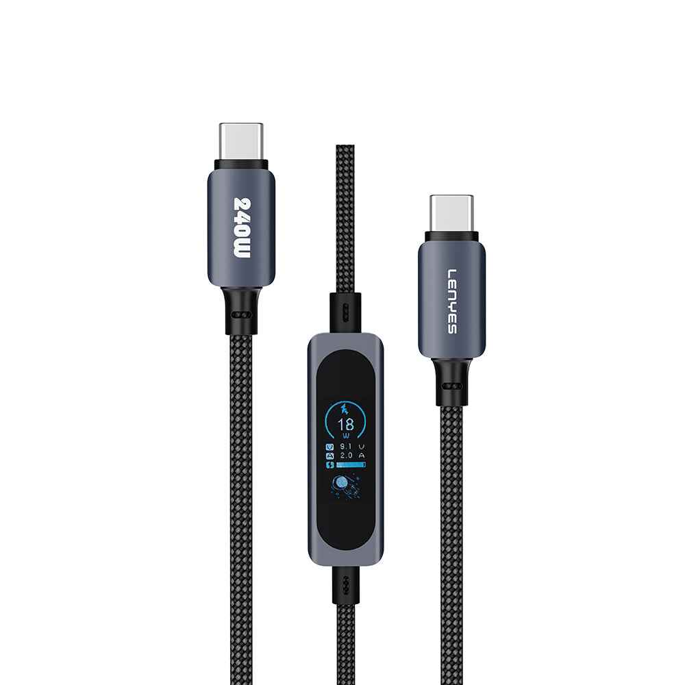 Lenyes LC572 TFT Ekranlı Type-C to Type-C Data ve Şarj Kablosu 240W 1.2M